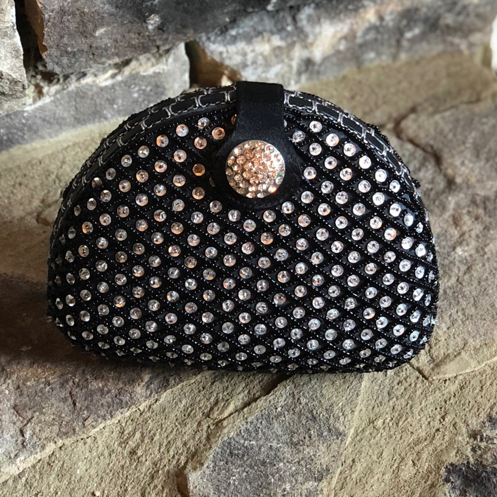Black Crystal-Embellished Evening Clutch